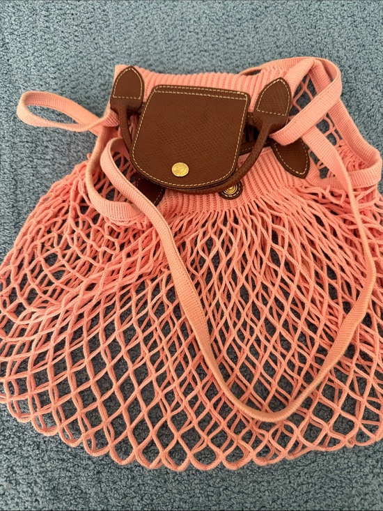 Longchamp Handbags - Longchamp Peach Mesh Net Tote with Brown Leather Flap
